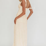 Keia Crepe Chiffon One-Shoulder Maxi Dress Oyster