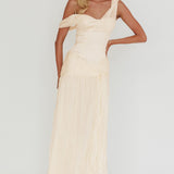 Keia Crepe Chiffon One-Shoulder Maxi Dress Oyster
