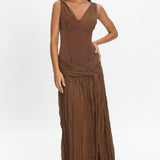 Keia Crepe Chiffon One-Shoulder Maxi Dress Chocolate