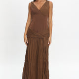 Keia Crepe Chiffon One-Shoulder Maxi Dress Chocolate
