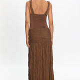 Keia Crepe Chiffon One-Shoulder Maxi Dress Chocolate