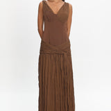 Keia Crepe Chiffon One-Shoulder Maxi Dress Chocolate