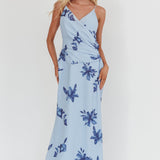 Lexxi Crossover Gathered Waist Maxi Dress Floral Blue
