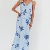 Lexxi Crossover Gathered Waist Maxi Dress Floral Blue