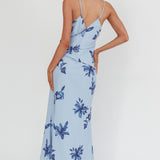 Lexxi Crossover Gathered Waist Maxi Dress Floral Blue