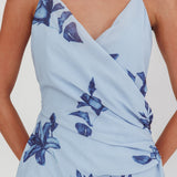 Lexxi Crossover Gathered Waist Maxi Dress Floral Blue