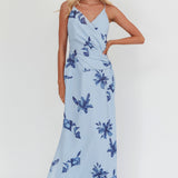 Lexxi Crossover Gathered Waist Maxi Dress Floral Blue