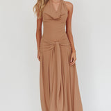 Maretha Cowl Halterneck Maxi Dress Latte