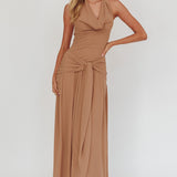 Maretha Cowl Halterneck Maxi Dress Latte