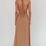 Maretha Cowl Halterneck Maxi Dress Latte