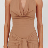 Maretha Cowl Halterneck Maxi Dress Latte