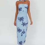 Maretha Gold Link Neckline Maxi Dress Lily Blue