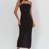 Maretha Gold Link Neckline Maxi Dress Black