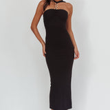 Maretha Gold Link Neckline Maxi Dress Black