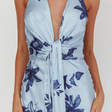 Make Believe Plunging Halterneck Maxi Dress Floral Navy