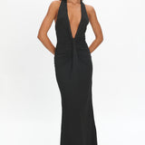 Make Believe Plunging Halterneck Maxi Dress Black