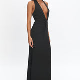 Make Believe Plunging Halterneck Maxi Dress Black