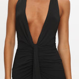 Make Believe Plunging Halterneck Maxi Dress Black