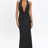 Make Believe Plunging Halterneck Maxi Dress Black