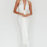 Make Believe Plunging Halterneck Maxi Dress Oyster