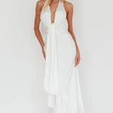Make Believe Plunging Halterneck Maxi Dress Oyster