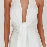 Make Believe Plunging Halterneck Maxi Dress Oyster
