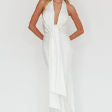 Make Believe Plunging Halterneck Maxi Dress Oyster
