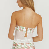 Jerica Strapless Sheer Waist Top Floral Blush