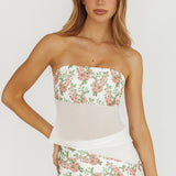 Jerica Strapless Sheer Waist Top Floral Blush