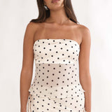 Jerica Strapless Sheer Waist Top Polka Dot Beige