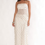 Jerica Strapless Sheer Waist Top Polka Dot Beige