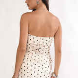 Jerica Strapless Sheer Waist Top Polka Dot Beige