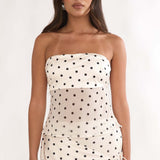 Jerica Strapless Sheer Waist Top Polka Dot Beige