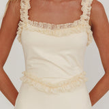 Olivera Lace Frill Trim Maxi Dress Cream