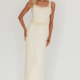 Olivera Lace Frill Trim Maxi Dress Cream