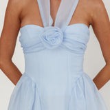 Elvera Rose Bust Halter Midi Dress Blue