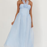Elvera Rose Bust Halter Midi Dress Blue