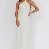 Petronilla Rosette Halterneck Maxi Dress Eggshell