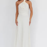 Petronilla Rosette Halterneck Maxi Dress Eggshell