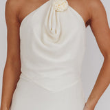 Petronilla Rosette Halterneck Maxi Dress Eggshell