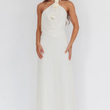 Petronilla Rosette Halterneck Maxi Dress Eggshell
