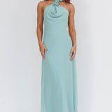 Petronilla Rosette Halterneck Maxi Dress Sage