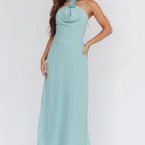 Petronilla Rosette Halterneck Maxi Dress Sage