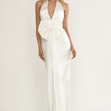 Ophelina Oversized Bow Halter Dress White