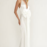 Ophelina Oversized Bow Halter Dress White