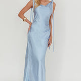 Glory Day Tied Shoulder Cowl Maxi Dress Ice Blue