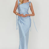 Glory Day Tied Shoulder Cowl Maxi Dress Ice Blue