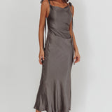 Glory Day Tied Shoulder Cowl Maxi Dress Charcoal