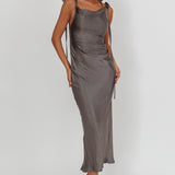 Glory Day Tied Shoulder Cowl Maxi Dress Charcoal