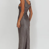 Glory Day Tied Shoulder Cowl Maxi Dress Charcoal
